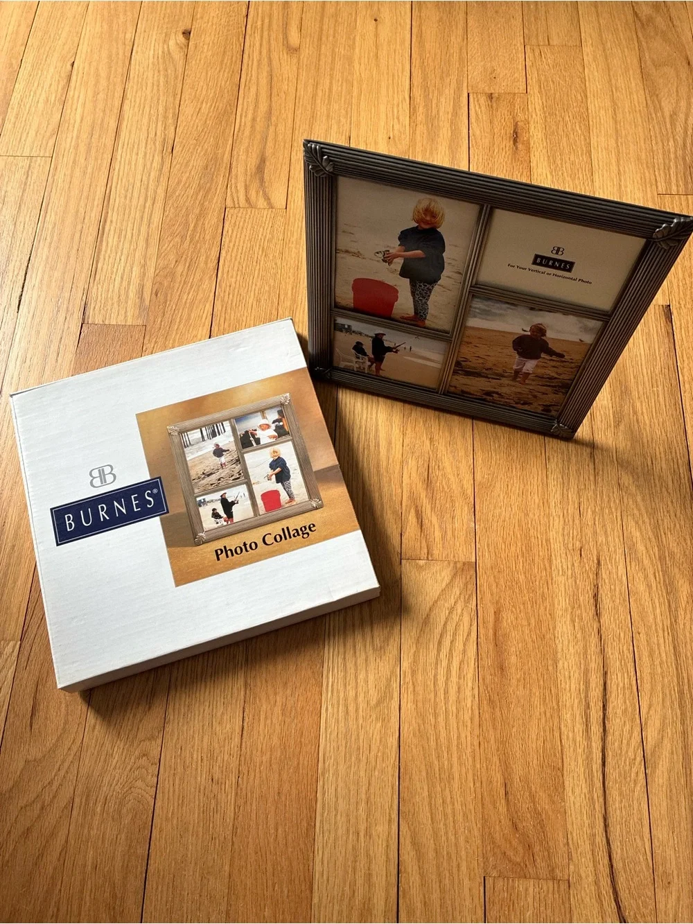 NIB Burnes®️Photo Collage Frame, Silver tone metal, 9x9 in.  MISSING GLASS